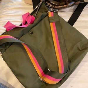Green Crossbody Bag with Striped Accents